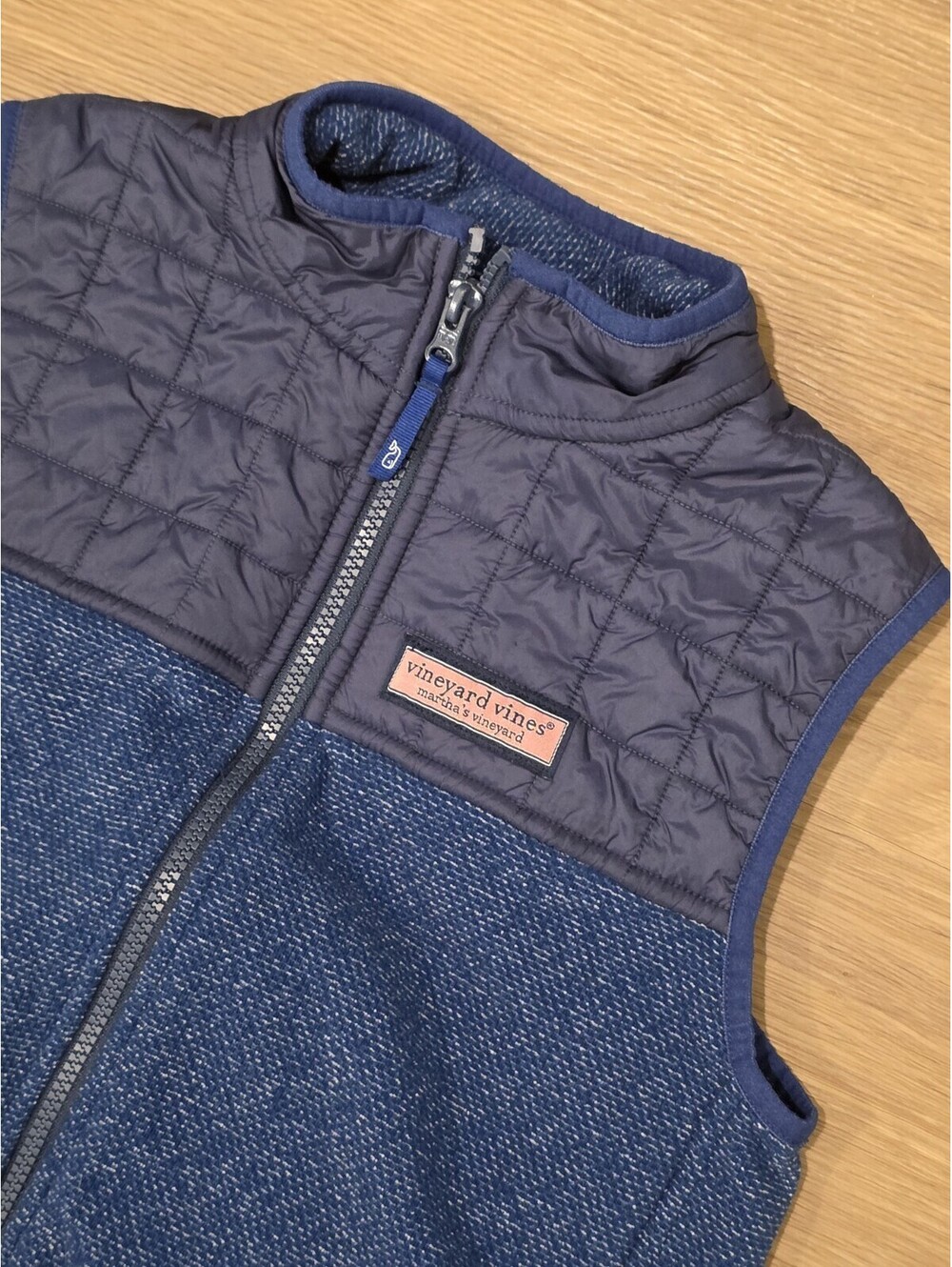 Vineyard Vines Men's Small Blue Quilted Yoke Sweater Fleece Vest Full Zip
